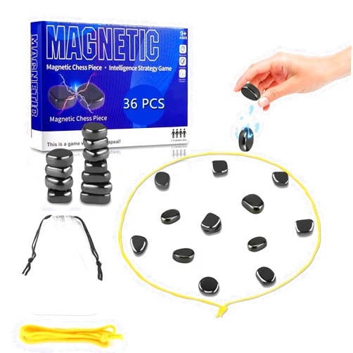 TEFELE 2025 New Magnetic Chess Game, Magnetic Chess Game Set with 36 Stones, Magnetic Game, Magnetic Chess Game with Rocks, Party Travel Desktop Magnetic Strategy Game, Family Games Gifts for Kids and Adults
