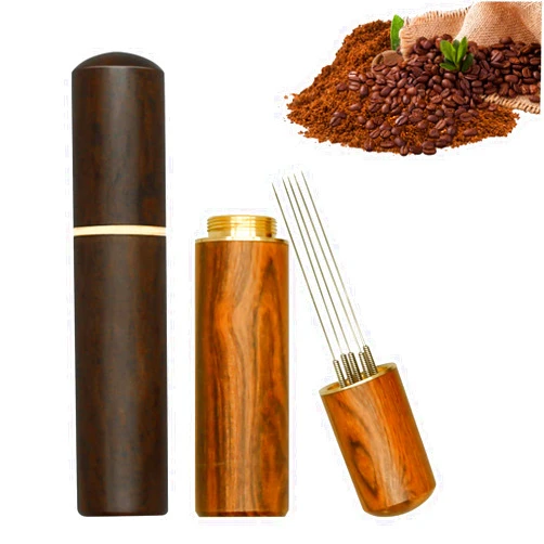 HINGTAI 2 Pcs Espresso Distribution Tool, Espresso Stirrer Tool with Natural Wood Handle and Base, 5 Needles Espresso Coffee Stirrers Espresso Needle Distributor for Home Kitchen Cafe (Walnut and Rosewood)