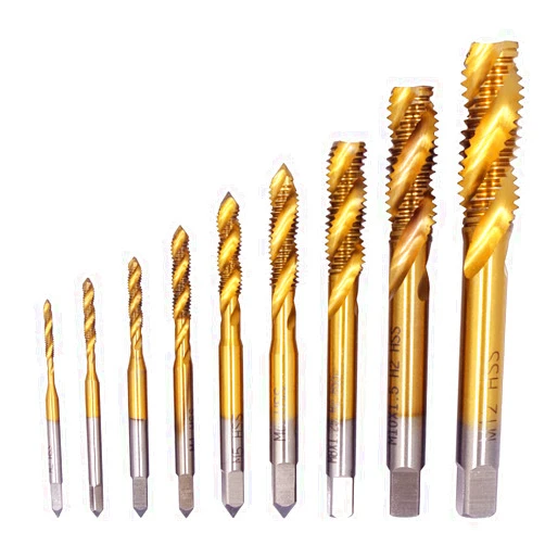 Wolfride 9pcs Titanium Spiral Flute Tap Set Metric Machine Tap Set M2 M2.5 M3 M4 M5 M6 M8 M10 M12