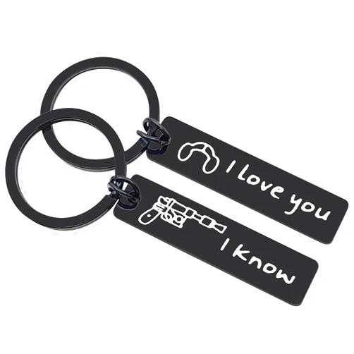 Xyqcy 2pcs I Love You I Know Keychain Couple Gifts for Boyfriend Girlfriend Husband Wife Keyring Christmas Birthday Gifts Valentine's Day Wedding Anniversary Jewelry for Him and Her Movie Fans Gifts