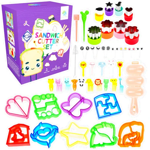FUNGYAND Sandwich Bread Cutter Set, 45 in 1 Bento Lunch Box Accessories Kit Includes Fruit Cutter, Animal Food Picks, Rice Ball Maker, Easy to Use