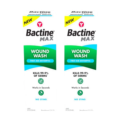 Bactine MAX First Aid Wound Wash - Antiseptic Liquid Kills 99.9% of Germs - Infection Protection for Minor Cuts, Scrapes, and Burns - First Aid Solution - 8fl oz, 2 Pack