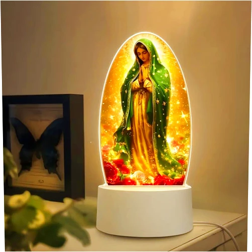 Woxzibb Virgin Mary Catholic Gift Night Light, Guadalupe 3D lllusion Lamp, Mothers Day Religions Gifts for Women Believers Mom