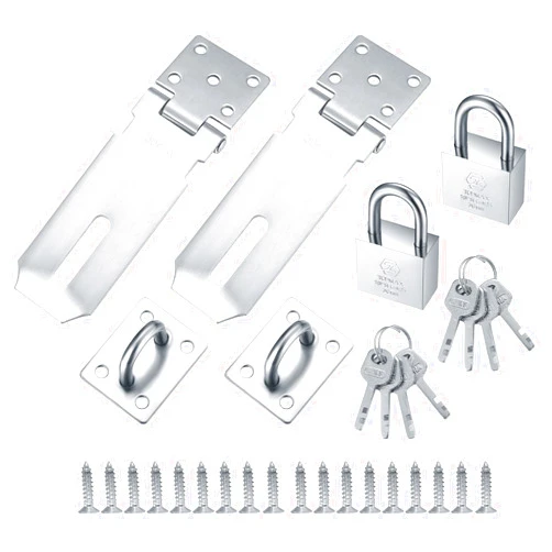 Bayidun 2 Pcs Padlock Hasp Latch Locks, Stainless Steel Gate Door Locks Hasp Latches, Safety Packlock Clasp Hasp Locks, Hasp Lock Catch Latch Safety Lock with Keys for Cabinets Closets Doors (Silver)