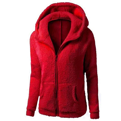 Generic Women's Girls' Sherp_a Jacket Zip Up Hoodie Fuzzy Coat with Zipper Pockets Lightweight Fleece Lined Warm Winter Coats