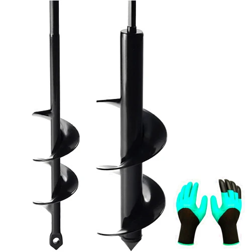 Genubi Industry 2 Pack Garden Auger Spiral Drill Bit Set - 3 x 12 Inch & 1.6 x 9 Inch with Garden Gloves, Planting Bulb, Bedding Plants, Digging Weeds Roots, Post Umbrella Hole Digger for 3/8