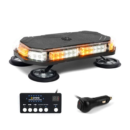 Xprite White Amber Rooftop Emergency Strobe Light Bar, Beacon Safety Flashing Warnin Lights w/Control Panel Magnetic Base for Construction Trucks Plows Postal Security Cars