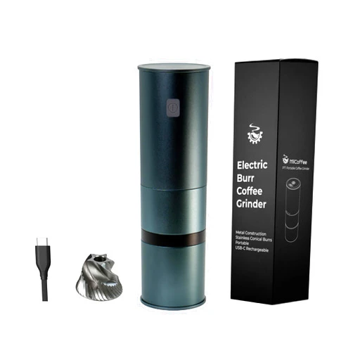 MiiCoffee PT1 Portable Electric Burr Coffee Grinder, USB-C Rechargeable Stainless Conical Burr Grinder, Aluminum Body with Cleaning Brush Included