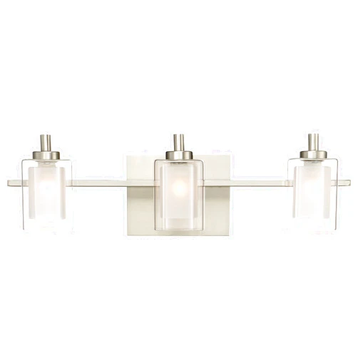 Quoizel Kolt Modern Vanity Lights, 3-Light, 21 Inch Brushed Nickel Bathroom Lighting Fixtures Over Mirror, Sandblasted Inner Glass, 50 W LED Bulb, Wall Mount Light for Bathrooms, Kitchen or Hallway