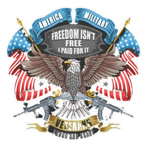 Tetuju America Veterans Military Freedom Eagle with Flag and Weapons Vinyl Sticker Waterproof Decal Laptop Wall Window Bumper Sticker 5