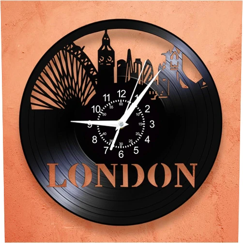 TIMEGLOW 12 Inch London Ferris Wheel Wall Decor Clock, England Big Ben Vinyl Record Wall Clock Modern Decorative Silent Movement Battery Operated Wall Watch Clock for Bedroom Living Room London Gift