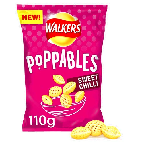 Walkers Poppables Sweet Chilli Sharing Snacks Case, 110 g, Pack of 9