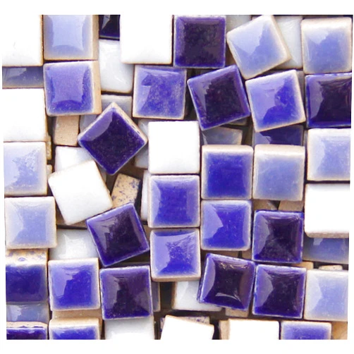 PINUO&KE 200 Pieces / 200 g Square Shapes 0.4x0.4 inch Square Ceramic Mosaic Mosaic Tiles for Crafts, Colorful Stained Glass Pieces for Mosaic Projects - Treasure Blue Mix