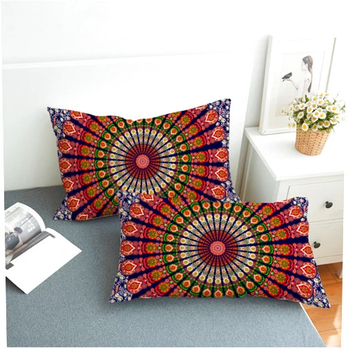 Koongso Boho Mandala Pillow Cases 2 Pieces Floral Paisley Pattern Printed Pillowcases Indian Hippie Themed Square Bedclothes