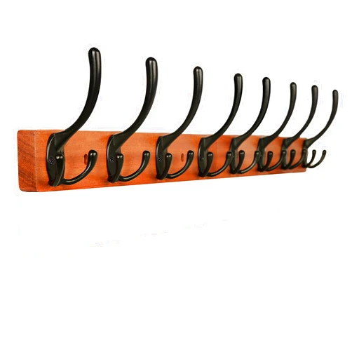 IBosins Coat Rack Wall Mount, 33.5'' Long, Entryway Hanging Hooks Rack, Metal Wood Coat Rack with 8 Black Tri-Hooks, Wooden Decorative Hooks Rail for Coat, Scarf, Bag, Towel, Hat, Key
