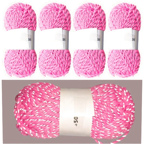 Caichuxiye 4pcs Reflective Yarn,Sparkle Yarn,Silver Yarn,for Crafts Glow in The Dark Yarn for Crochet for Reflective High Visibility Warm Winter Loop Reflective Hat.(50g, 55 Yards) (Pink)