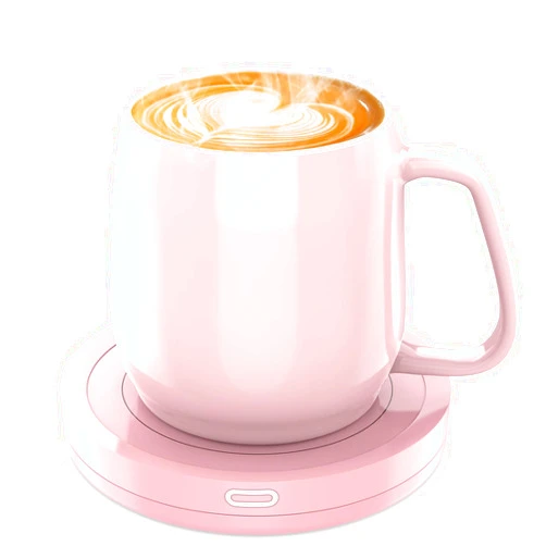 BESTINNKITS Smart Coffee Cup Warmer Set, Auto On/Off Gravity-Induction Mug Office Desk Use, Candle Wax Cup Warmer Heating Plate (Up to 131F/55C), Pink Mug Warmer Set