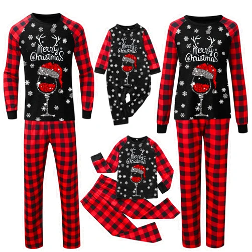 TurVa Christmas Family Pajamas Matching Set 2023 Long Sleeve Baggy T-shirt Top And Buffalo Plaid Pants Xmas Sleepwear Loungewear