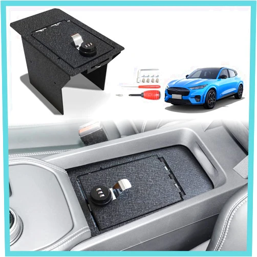AOSKonology BestEvMod Compatible with Mach-E Center Console Safe LockBox Storage Interior Organizer 3 Digit Combo Lock privacy protection Compatible with Mustang Mach E Accessories 2021 2022 2023 2024