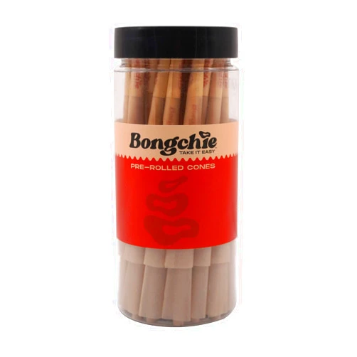 BONGCHIE Pre-rolled cones | Natural (Unbleached paper) I Jar of 50 King Size Cones | Slow Burning and Ultra thin | Vegan & Non GMO | Heavy Metals & Pesticides Free