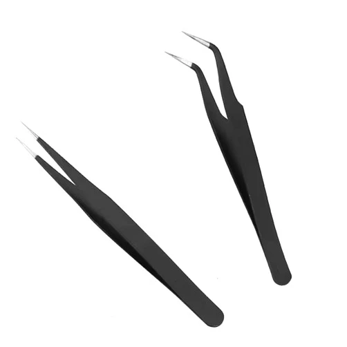 GTNINE Nail Art Tweezers Nail Rhinestone Picker Tool Nail Sticker Tweezers 2 Pcs Black