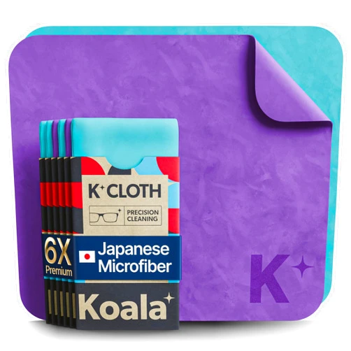 Koala Lifestyle Koala Lens Cleaning Cloth | Japanese Microfiber | Glasses Cleaning Cloths | Eyeglass Lens Cleaner | Eyeglasses, Camera Lens, VR/AR Headset, and Screen Cleaning | Blue & Purple (Pack of 6)