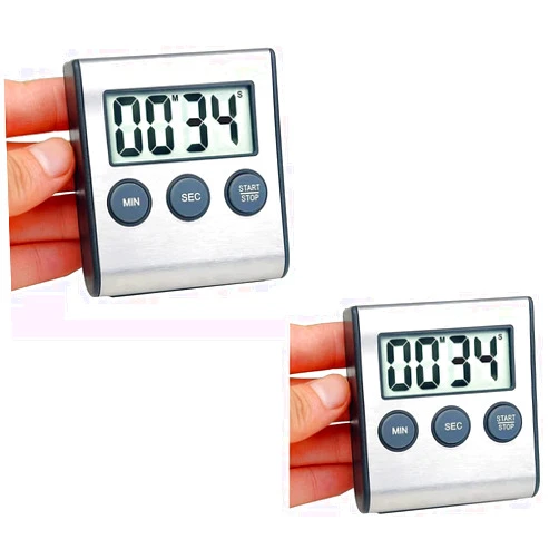 Kyzistn 2 Pack Kitchen Timer, Digital Kitchen Timer Magnetic Countdown Timer with Loud Alarm Stainless Steel Kitchen Timer for Cooking, Baking, Sports Games