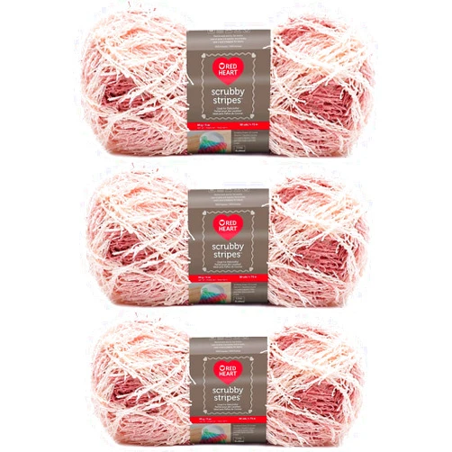 Red Heart Scrubby Stripes Peachy Yarn - 3 Pack of 3oz/85g - Polyester - 4 Medium (Worsted) - 80 Yards - Knitting/Crochet