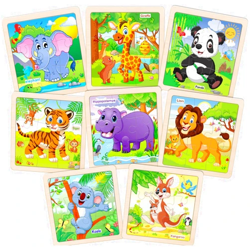 OSBOO Wooden Puzzles for Toddlers, 9 Pieces Animal Jigsaw Puzzles for Kids Ages 3-5 4-6, Preschool Learning Activities, Learning & Educational Toys, Gifts for Boys, Girls (8 Pack)