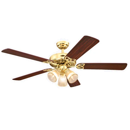 Westinghouse 7233800 Vintage Indoor Ceiling Fan with Light, 52 Inch, Polished Brass