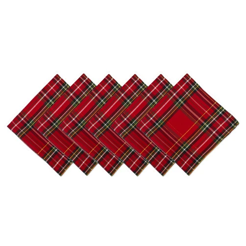 DII Holiday Dining Table & Kitchen Décor Metallic Fabric, Christmas Napkin Set, 20x20, Red Tartan Plaid, 6 Piece
