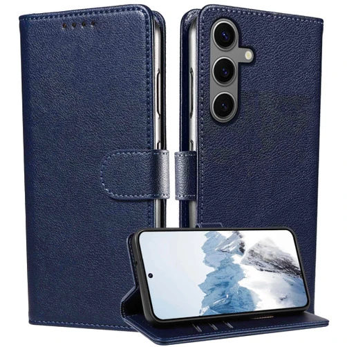 JanCalm S24 Case,for Galaxy S24 Case Wallet,[RFID Blocking][Card Holder/Cash Slots][Kickstand] Magnetic Clasp Leather Protective Shockproof Phone Flip Cases Cover for Samsung Galaxy S24 (Blue)
