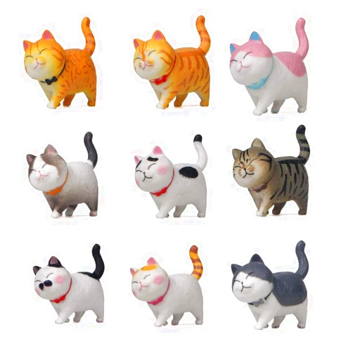 Halloluck 9 Pack Cute Miniature Cat Figure Animal Cat Characters Toys Mini Figure Collection Playset, Cake Topper, Plant, Automobile Decoration