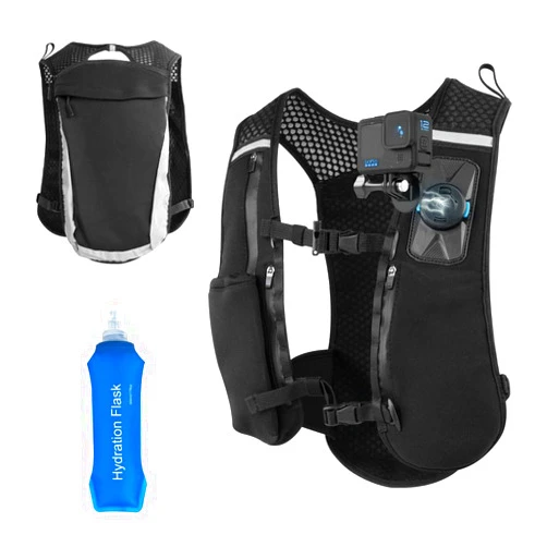 SUREWO Running Hydration Vest Backpack with Magnetic Backpack Shoulder Strap Mount Compatible with Gopro Hero 13/12/11/10/9/8/7 Black,DJI Osmo Action 5 pro/4/3 and More