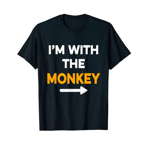 Monkey Couple Matching Family Halloween Costumes I'm With The Monkey Easy Cheap Matching Halloween Costume T-Shirt