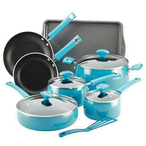 Rachael Ray 16883 Cityscapes Porcelain Enamel 12-Piece Nonstick Cookware Set - Turquoise - Open Box