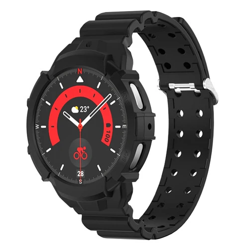 Yeahxing Compatible with Galaxy Watch 5 Pro Band with Case,Rugged Military Grade Shockproof Protective Case with Soft Silicone Strap Band for Samsung Galaxy Watch 5 Pro (45mm) Women Men (Black)