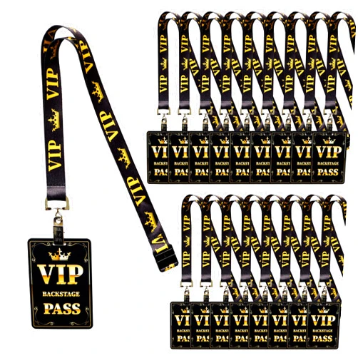 YHNTGB 25 VIP Badge Lanyard Sets Plastic VIP Pass Cards with Black Breakaway Lanyard for Backstage Concerts Parties Birthdays Music Award Movie Night Birthday Party Organizer's Choice (Black & Gold)
