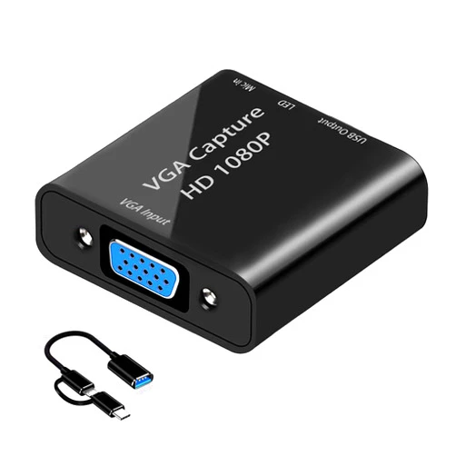 AMENKER Video Capture Card, VGA to USB Capture Adapter with Microphone Input, HD 1080P Video Adapter with OTG Cable, for Live Broadcast, Wii U, Laptops, Monitors, Video Conferencing and Games