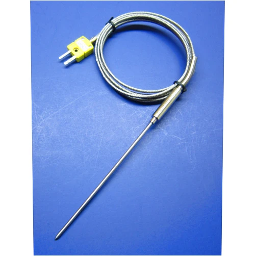 Jufay K-Type Thermocouple Sensor with High Temperature Stainless Steel Pointed Insertion Probe, 932 F or 500 C, with Stainless Steel Braided Cable