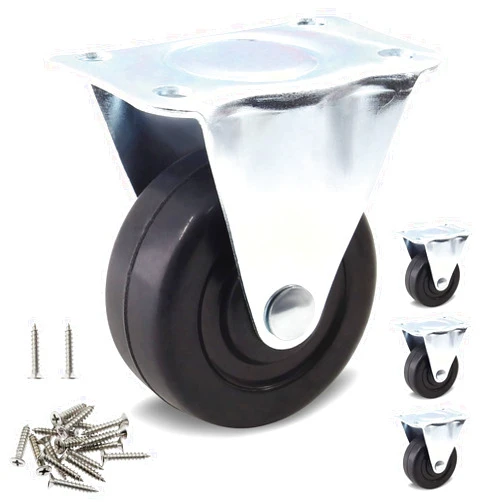 Cionyce 4 Pcs 2 Inch Rubber Caster Wheels Heavy Duty Rigid Fixed Casters with Non-Swivel Top Plate for Furniture