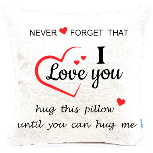 AIIQGEEK Two Sided Printing Lover Pillow Cover Couple Sweet I Love You Hug This Pillow Until You Can Hug Me,Valentine's Day/Birthday Gifts for Girlfriend,Cotton Linen Square Decorative Pillowcase 18
