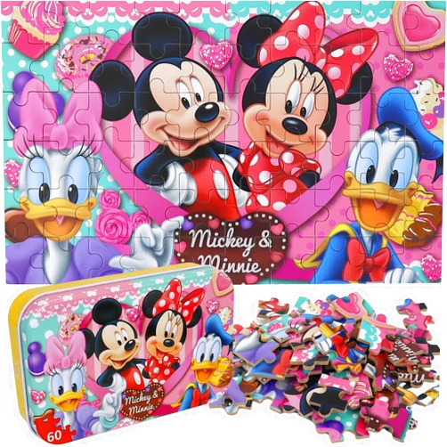Doovide Mickey Mouse Puzzles for Kids Ages 4-8 60 Pieces Puzzles for Kids Ages 3-5 Minnie Mickey Puzzle for Girls and Boys Toys Jigsaw Puzzles in a Metal Box Educational Puzzles (Minnie Mickey 0686)
