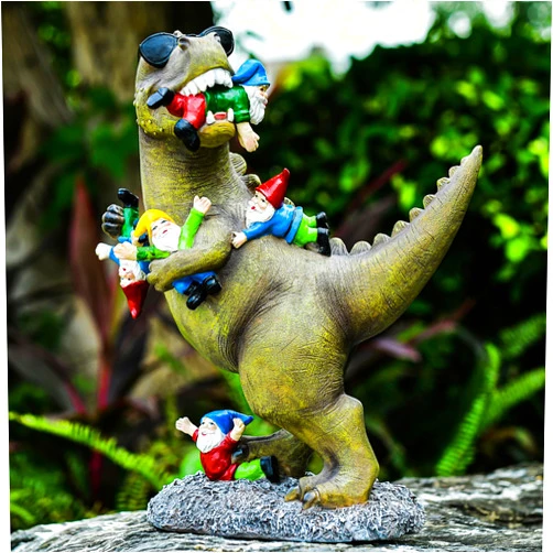 ACHYHAVIN Garden Gnome Statues Garden Decor - Large Dinosaur Eating Gnomes Outdoor Decor for Patio,Lawn,Yard Decor - Uique Housewarming Gift