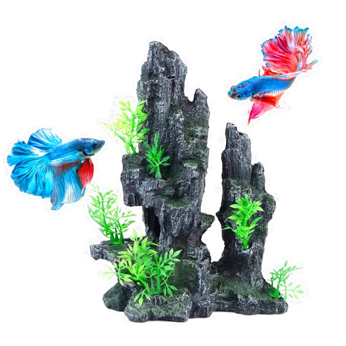 Mairuker Large Aquarium Mountain View Moss Tree Rock Cave Decor,11.02 inches Tall Aquarium Decorations with Small Artificial Plants, Fish Tank Stone Ornament for Betta Pleco Shrimp Hideaway Rest, Play