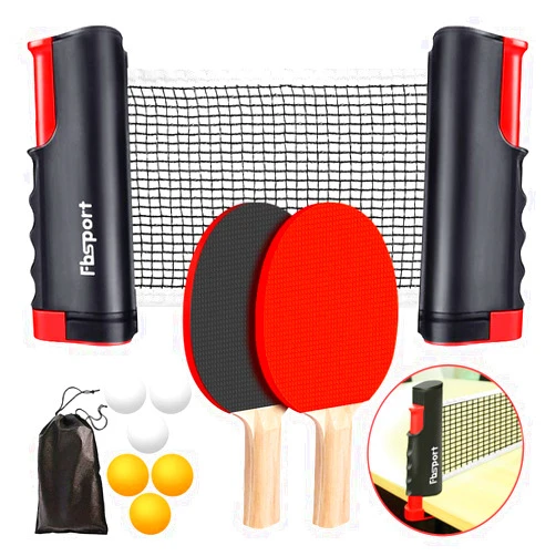 FBSPORT Ping Pong Paddle Set, Portable Table Tennis Set with Retractable Net,Rackets,Balls and Carry Bag for Indoor/Outdoor Games