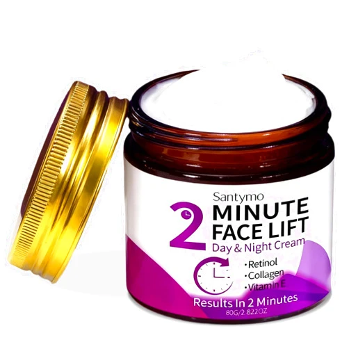 Santymo 2 Minute Instant Face Lift Cream - Retinol, Collagen & Hyaluronic Acid Anti-Aging Moisturizer - Reduces Wrinkles on Forehead, Under Eye & Smile Lines, Firms Face, Neck, Décolleté, Day & Night, 2.82 Oz
