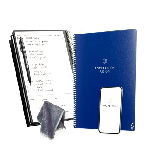 Rocketbook Fusion Reusable Undated Productivity Planner, Letter Size 8.5x11, Navy Blue - Goals, Monthly and Weekly Calendar, Daily To-do List, Lined and Dotted Notes Pages
