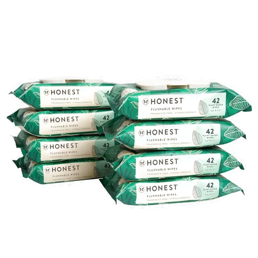 The Honest Company Flushable Wipes for Sensitive Skin | Fragrance Free, Hypoallergenic, 99% Water, Safe to Flush | Tropical Leaves, 336 Count