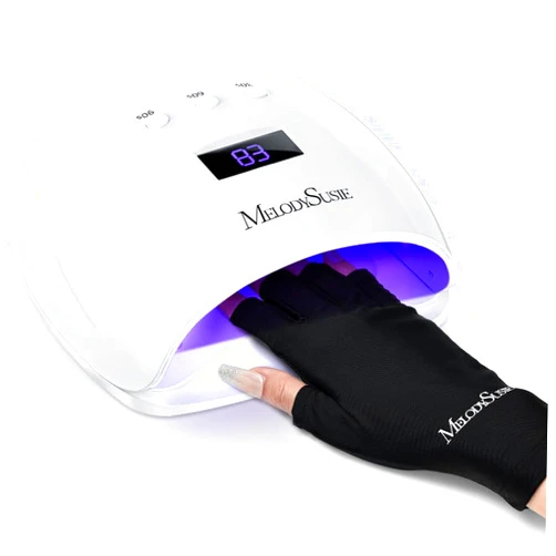 MelodySusie 54W UV LED Nail Lamp with UV Gloves Kit, Professional Nail Light for Gel Nails Fast Curing with Auto Sensor & 3 Timer Setting, UPF50+ Anti UV Glove for Nail Art Manicure Protection